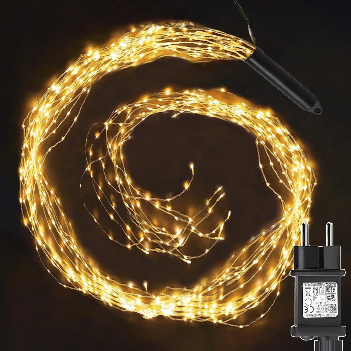 yowin Lichterschweif 1M 100 LED Weihnachtsbeleuchtung mit Strom, Timer, Lichterstrang 8 Modi Wasserfall Lichterkette Wasserdicht Lichterbündel für Weihnachten Baum Balkon Außen Innen Deko - Warmweiß