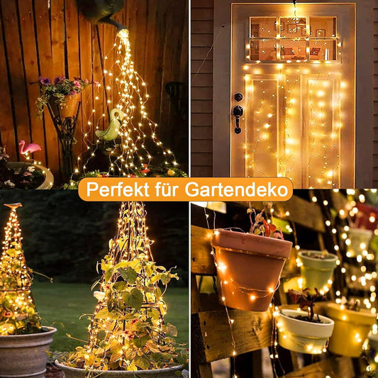 yowin Solar Lichterkette Aussen 1M 100 LED Lichterschweif, Wasserfall Lichterkette 8 Modi Solar Lichterbündel, Wasserdichte Lichterstrang für Gießkanne Pflanzen Terrasse Balkon Garten Deko