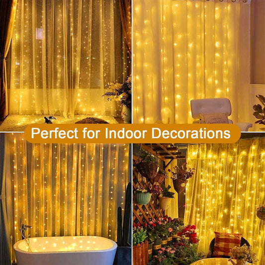 yowin Curtain Lights 3x3M 300 LED Plug in Christmas Curtain Lights, 8 Modes Waterproof Curtain Fairy Lights Connectable Wall Lights for Xmas Bedroom Wedding Gazebo Garden Indoor Outdoor Decorations