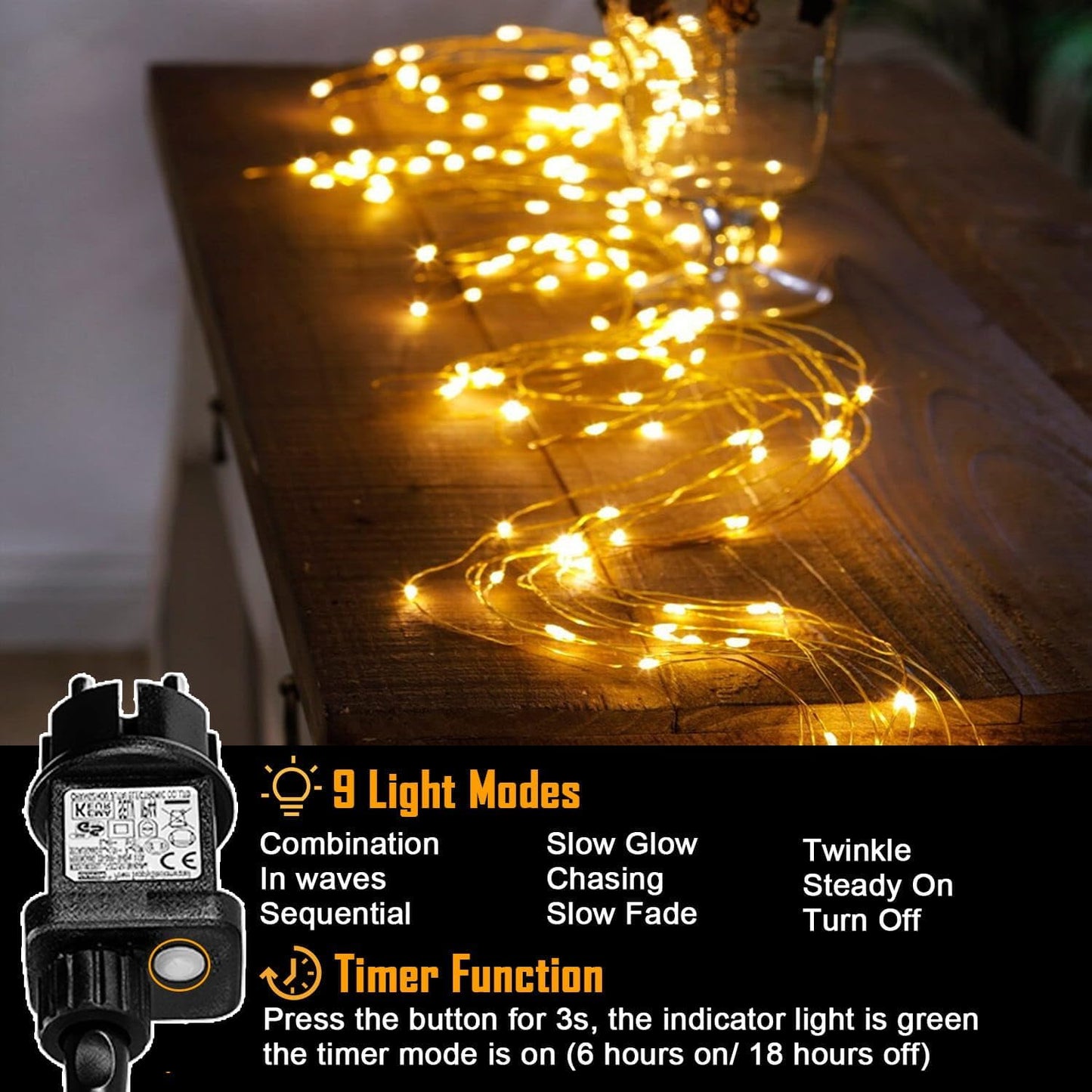 yowin Lichterschweif 1M 100 LED Weihnachtsbeleuchtung mit Strom, Timer, Lichterstrang 8 Modi Wasserfall Lichterkette Wasserdicht Lichterbündel für Weihnachten Baum Balkon Außen Innen Deko - Warmweiß