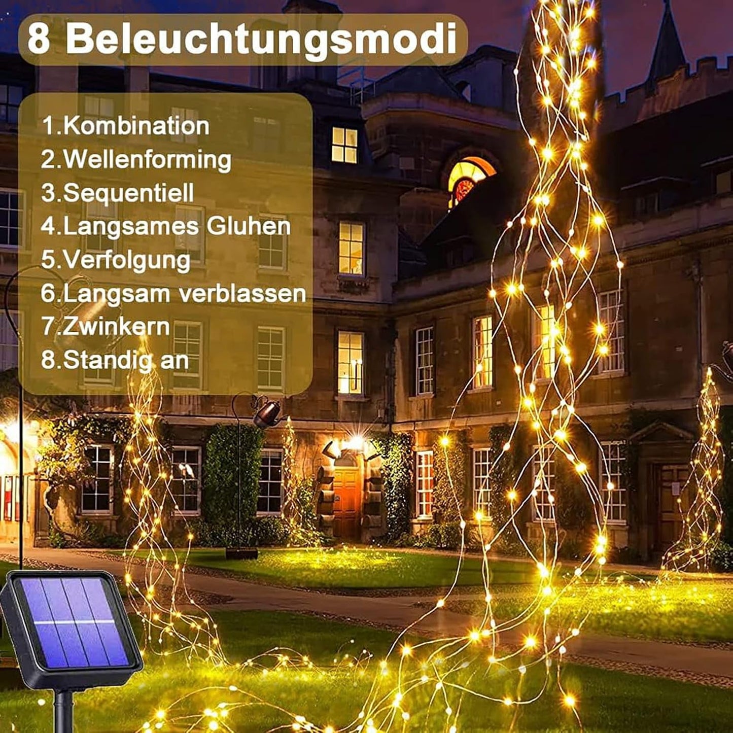 yowin Solar Lichterkette Aussen 1M 100 LED Lichterschweif, Wasserfall Lichterkette 8 Modi Solar Lichterbündel, Wasserdichte Lichterstrang für Gießkanne Pflanzen Terrasse Balkon Garten Deko