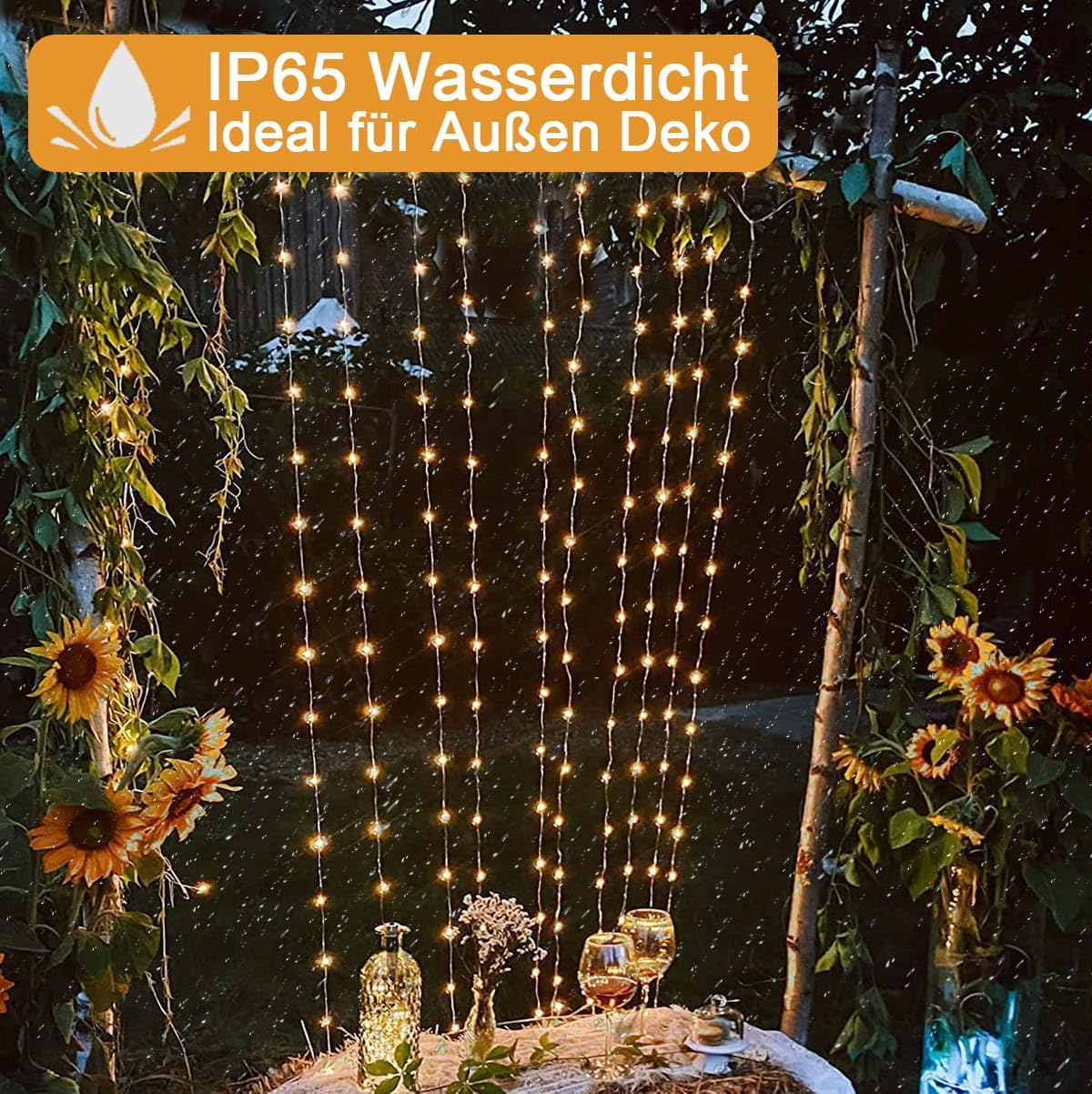 yowin Solar Lichterkette Aussen 1M 100 LED Lichterschweif, Wasserfall Lichterkette 8 Modi Solar Lichterbündel, Wasserdichte Lichterstrang für Gießkanne Pflanzen Terrasse Balkon Garten Deko