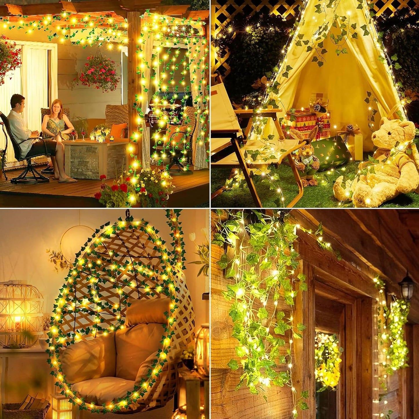 yowin Solar Fairy Lights 12M 100 LED Fake Ivy Fairy Lights, 8 Modes Ivy Garland Artificial with Lights, IP65 Waterproof Vine String Lights for Balcony Garden Wall Aesthetic Bedroom Decoration