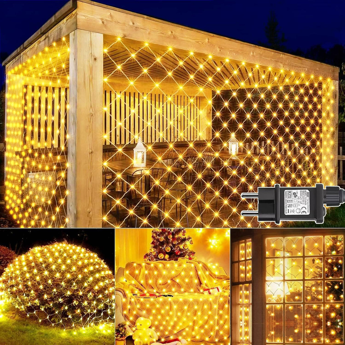 yowin 2 Stück Lichternetz Außen 3x2m 200 LED Lichterkette Netz mit Ste – Yowin