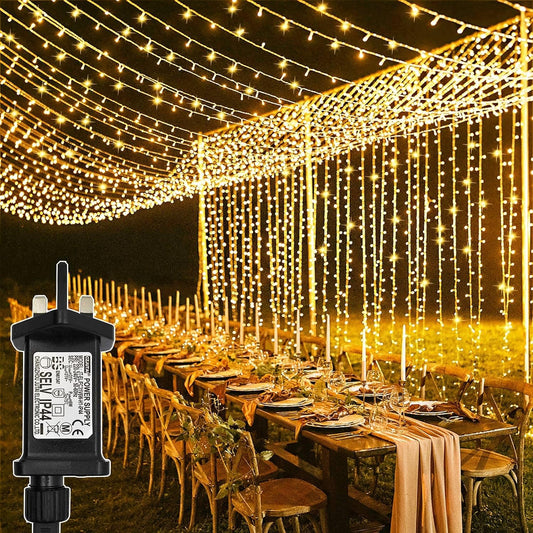 Yowin Curtain Lights 600 LED 6m x 3m Christmas Window Lights, 8 Modes Plug in Curtain Fairy Lights Outdoor Waterproof Waterfall