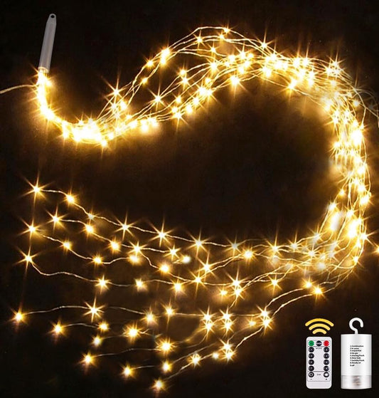 yowin Lichterschweif 2M 200 LED Weihnachtsbeleuchtung mit Batterie, Timer, Fernbedienung, Lichterstrang 8 Modi Wasserfall Lichterkette Wasserdicht Lichterbündel für Weihnachten Baum Außen Innen Deko