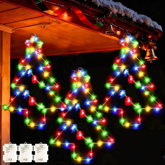 yowin Christmas Window Lights 3 Pack 45 LED Hanging Large Metal Christmas Decorations Battery Operated with Timer, Xmas Tree Light Waterproof Star Light for Window Porch Indoor Outdoor - Multicolor