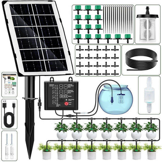Yowin Solar Irrigation System Automatic Watering System, Anti-siphon Irrigation System kit, 12 Timer Modes Automatic Drip Irrigation
