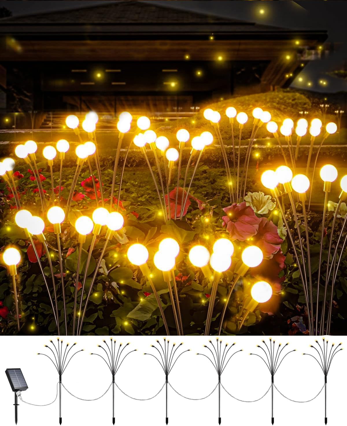 Yowin Firefly Solar Lights 6 Pack Outdoor Garden Decorations with Remote, 8 Modes Solar Garden Lights IP65 Waterproof Starburst Swaying Solar Firefly Lights