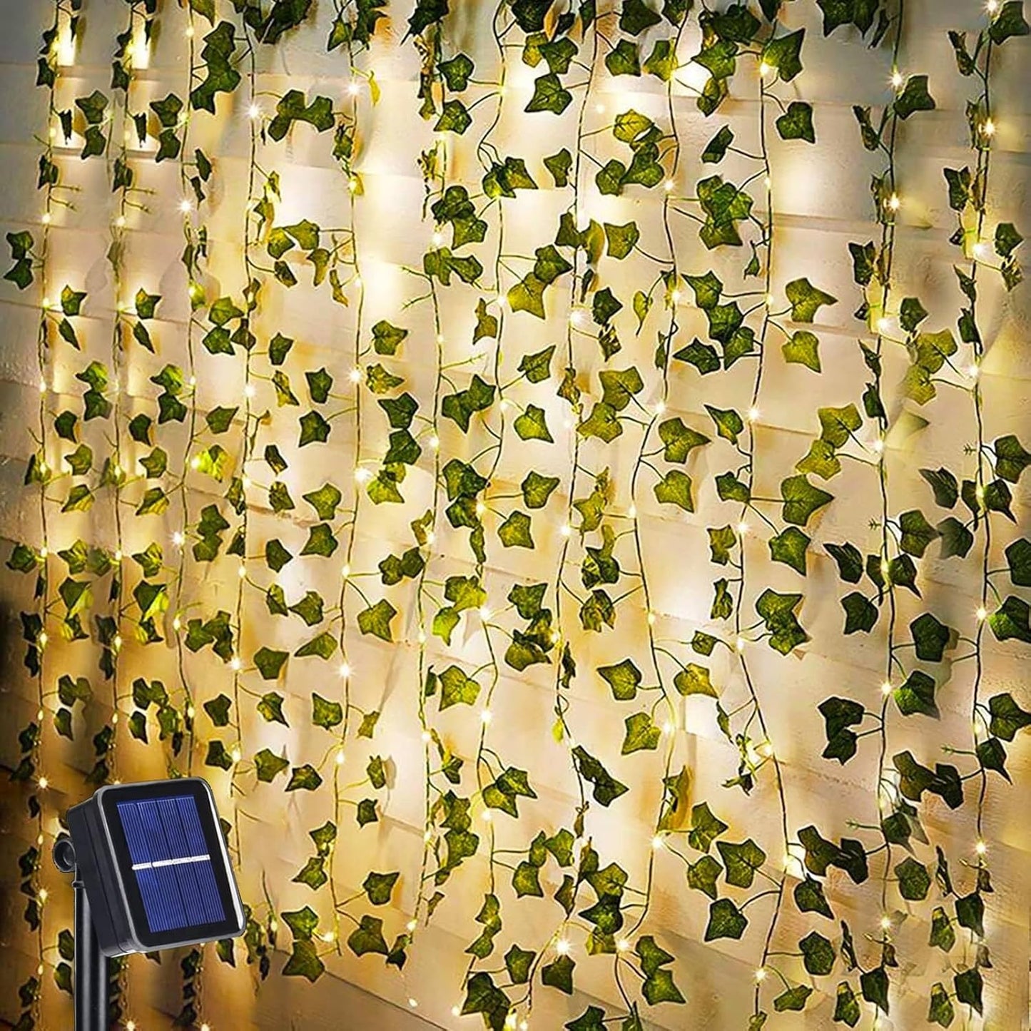 yowin Solar Fairy Lights 12M 100 LED Fake Ivy Fairy Lights, 8 Modes Ivy Garland Artificial with Lights, IP65 Waterproof Vine String Lights for Balcony Garden Wall Aesthetic Bedroom Decoration