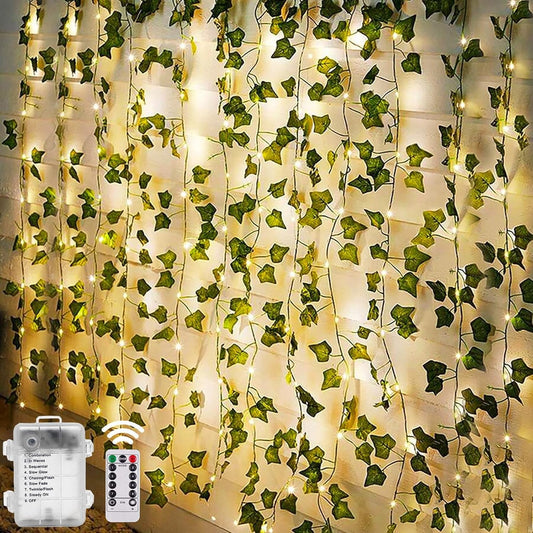 yowin Ivy Fairy Lights 10M 100 LED Fake Vines with Lights Battery Operated for Bedroom Aesthetic, 8 Modes Ivy Garland Artificial Lights Wite Remote, Waterproof Leaf Lights for Christmas Wall Balcony