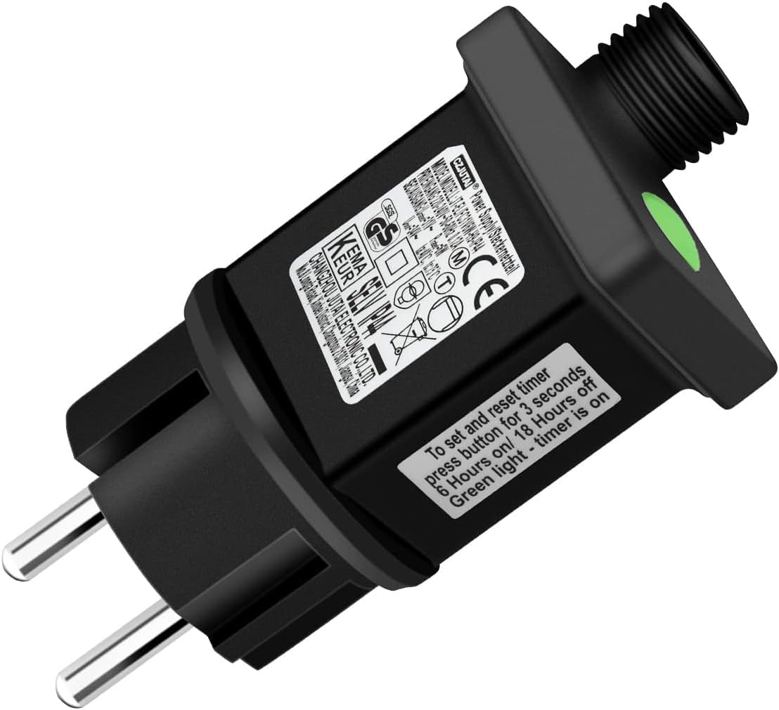 yowin EU Stecker für Lichterkette 31V 9 Modi Netzteil Adapter mit Timer, Speicherfunktion, IP44 Wasserdicht Transformator für Weihnachtsbeleuchtung Lichternetz Lichterkette Eisregen