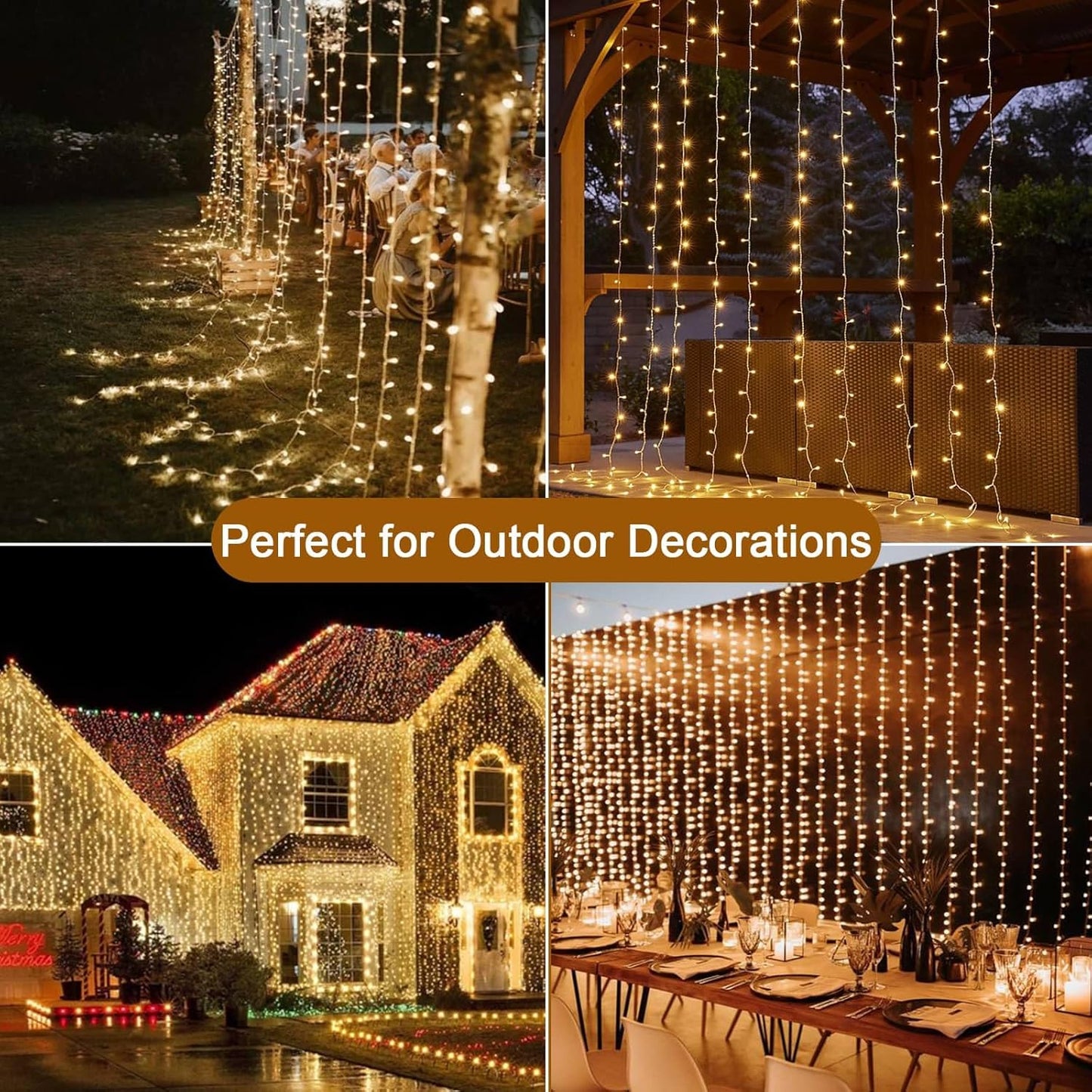 yowin Curtain Lights 3x3M 300 LED Plug in Christmas Curtain Lights, 8 Modes Waterproof Curtain Fairy Lights Connectable Wall Lights for Xmas Bedroom Wedding Gazebo Garden Indoor Outdoor Decorations