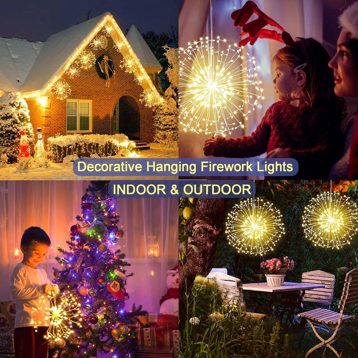 yowin Hanging Christmas Firework Lights 2 Pack 198 LED Starburst Lights Battery Operated, 8 Modes Waterproof Hanging Christmas Ball Lights with Remote for Porch Xmas Tree Outdoor Indoor Decorations