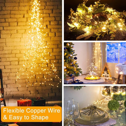 yowin Lichterschweif 1M 100 LED Weihnachtsbeleuchtung mit Strom, Timer, Lichterstrang 8 Modi Wasserfall Lichterkette Wasserdicht Lichterbündel für Weihnachten Baum Balkon Außen Innen Deko - Warmweiß