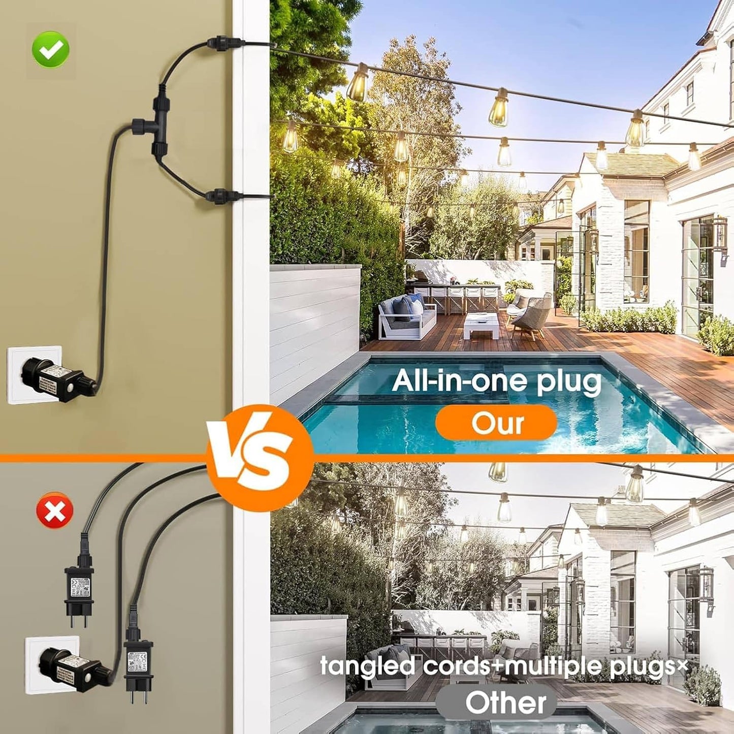 yowin Splitter Connector for Fairy Lights, Christmas Light Splitter 2 Way Christmas Light Connector, Two Pin String Lights Splitter for Icicle Lights, Net Lights, Curtain Lights, G40 Globe Lights