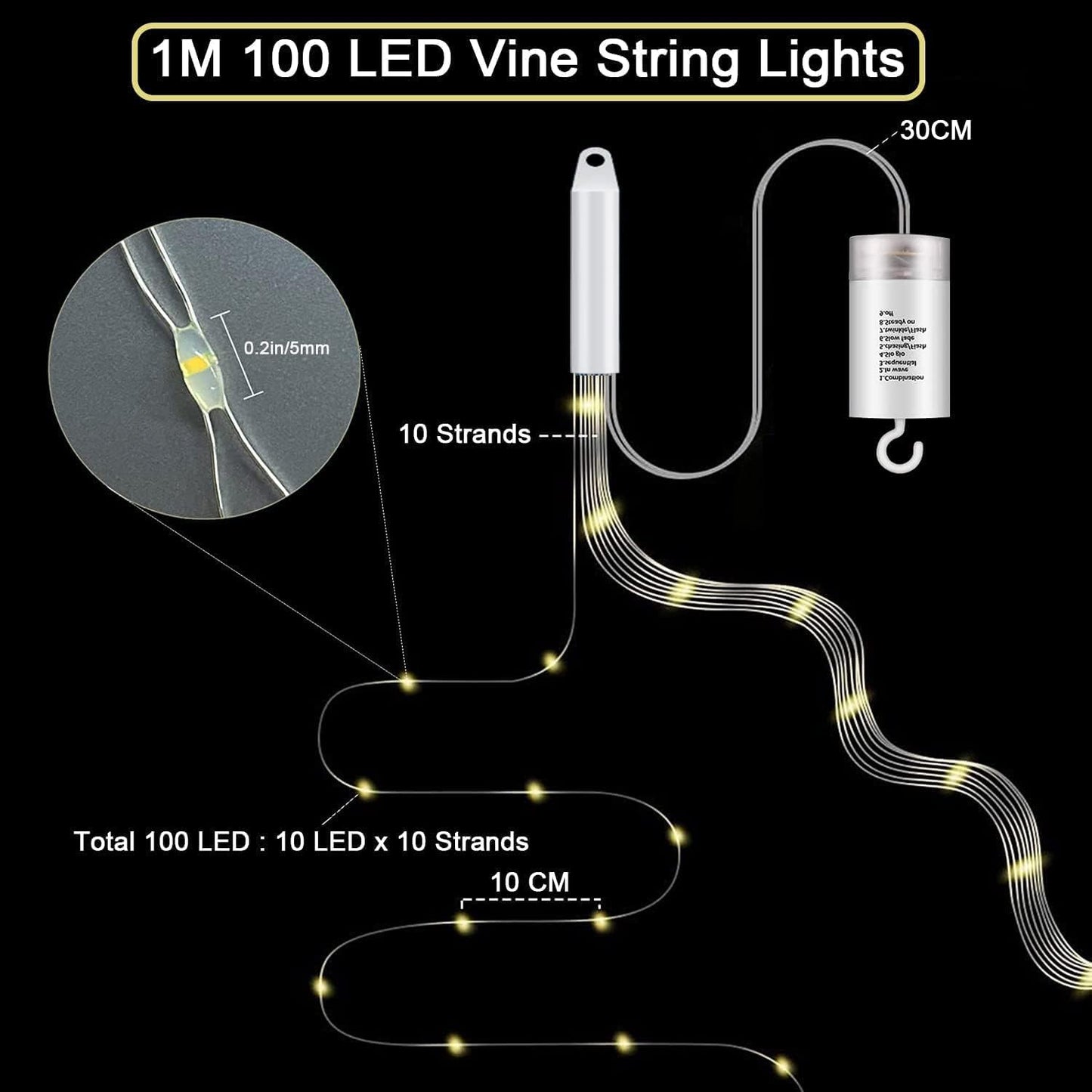yowin Lichterschweif 2M 200 LED Weihnachtsbeleuchtung mit Batterie, Timer, Fernbedienung, Lichterstrang 8 Modi Wasserfall Lichterkette Wasserdicht Lichterbündel für Weihnachten Baum Außen Innen Deko