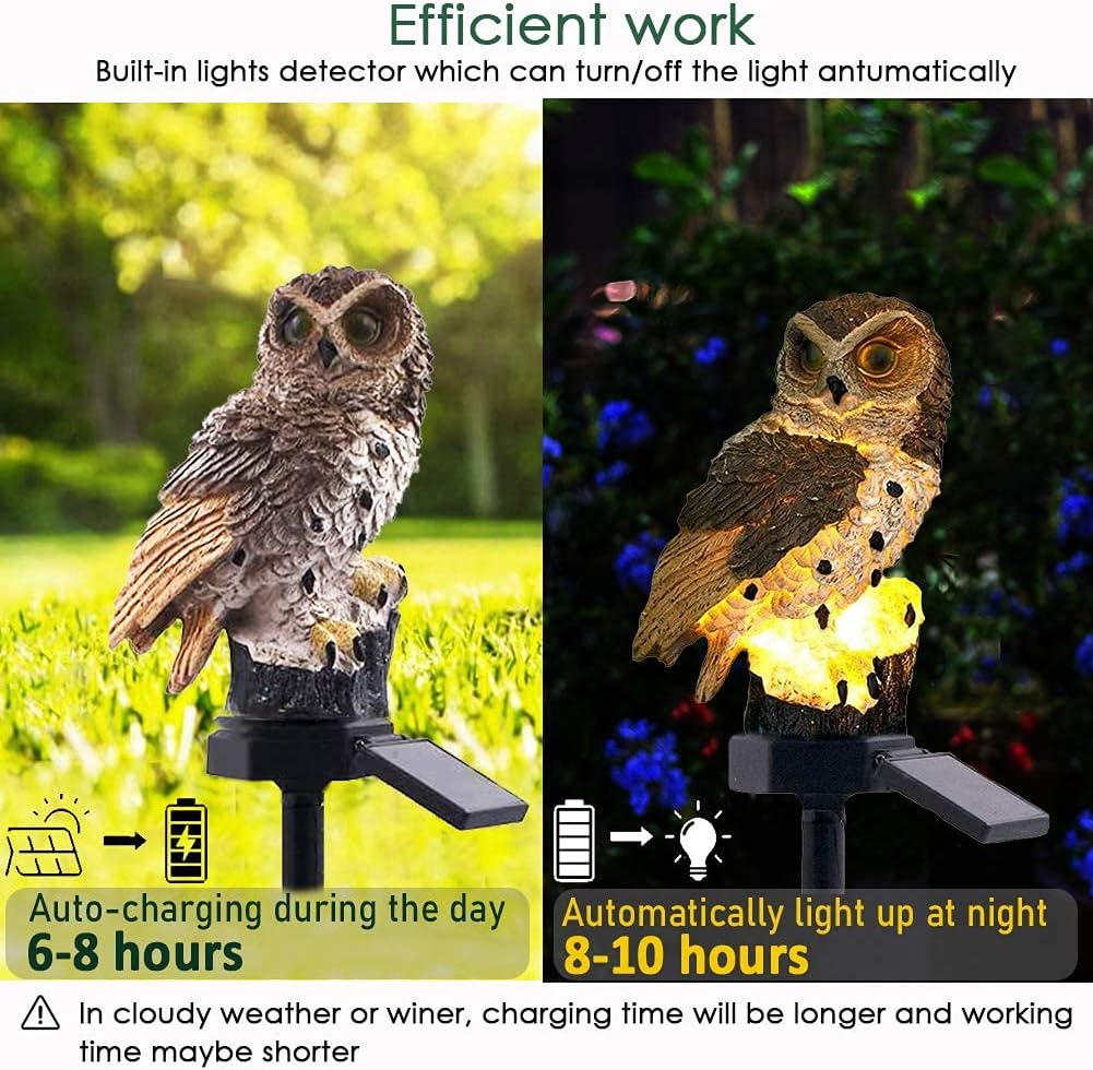 yowin Owl Solar Garden Ornament, Owl Gift, Garden Sculptures & Statue, Waterproof Solar Animals for Outdoor Garden Yard Balcony Flowerbed Decorations - Brown