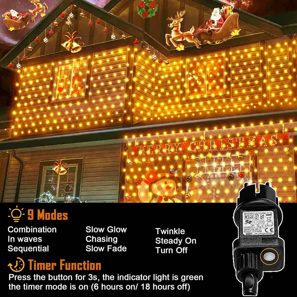 yowin 2 Stück Lichternetz Außen 3x2m 200 LED Lichterkette Netz mit Ste – Yowin