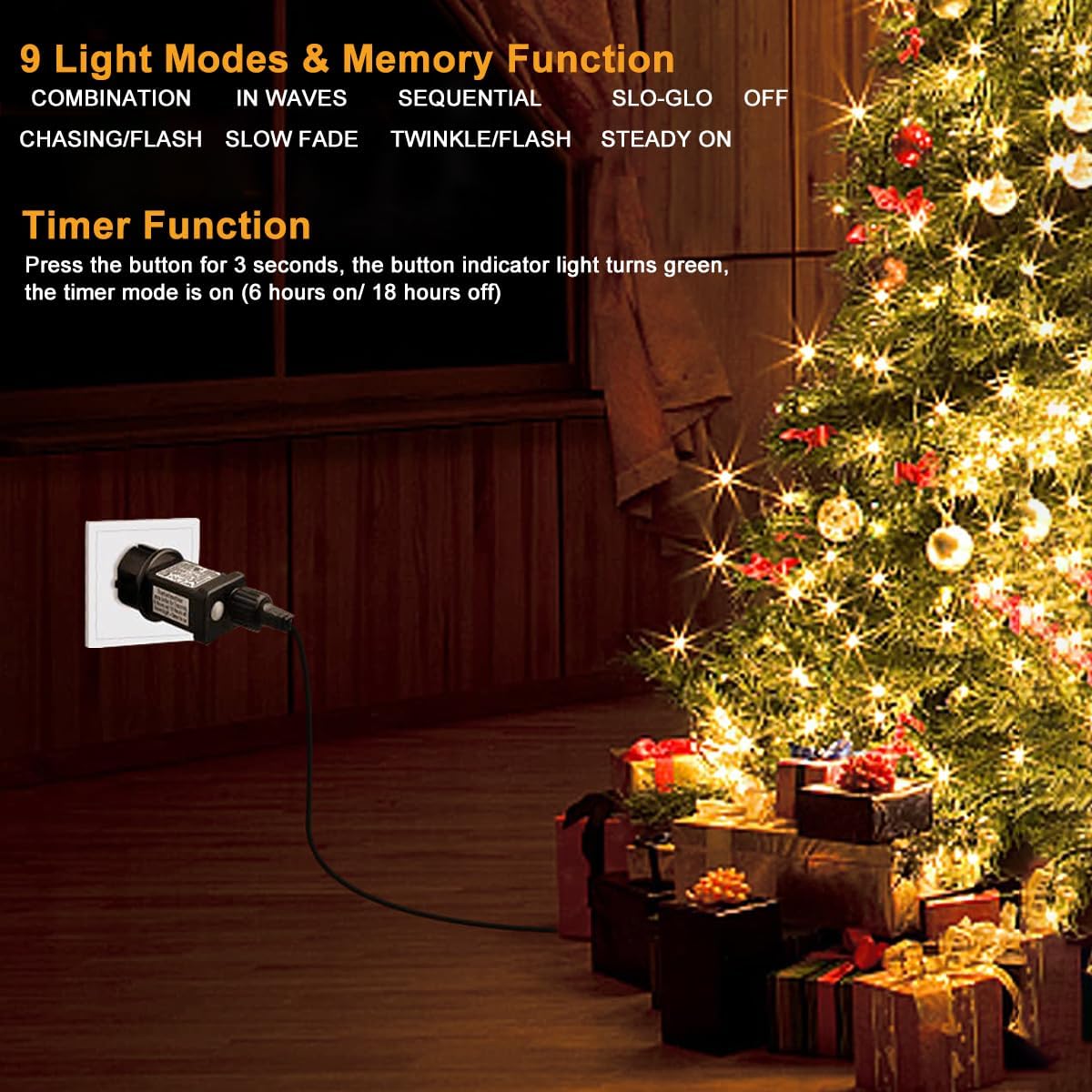 yowin EU Stecker für Lichterkette 31V 9 Modi Netzteil Adapter mit Timer, Speicherfunktion, IP44 Wasserdicht Transformator für Weihnachtsbeleuchtung Lichternetz Lichterkette Eisregen