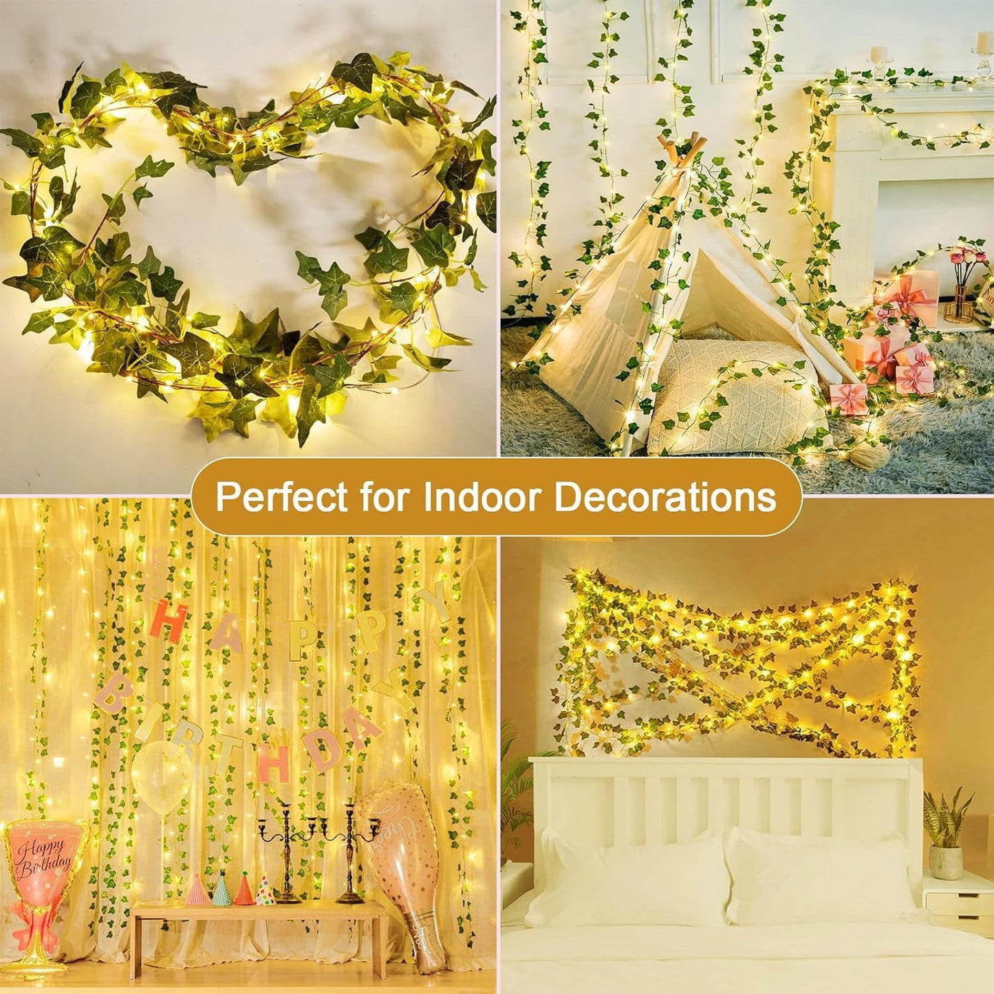 yowin Ivy Fairy Lights 10M 100 LED Fake Vines with Lights Battery Operated for Bedroom Aesthetic, 8 Modes Ivy Garland Artificial Lights Wite Remote, Waterproof Leaf Lights for Christmas Wall Balcony