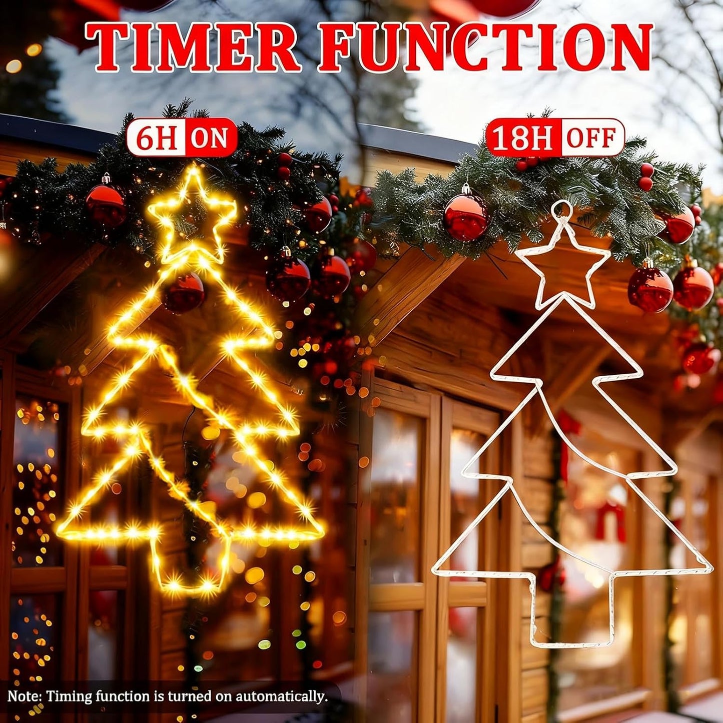 yowin Christmas Window Lights 3 Pack Large Metal Xmas Star Tree Snowflake Lights Battery Operated with Timer, Window Light IP65 Waterproof Hanging LED Star Light for Indoor Outdoor Door Decorations