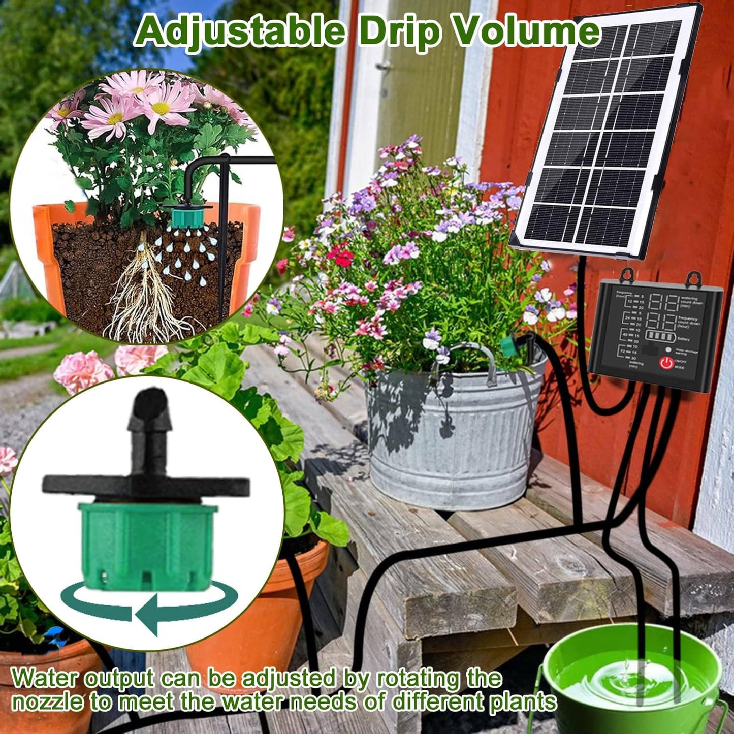 Yowin Solar Irrigation System Automatic Watering System, Anti-siphon Irrigation System kit, 12 Timer Modes Automatic Drip Irrigation