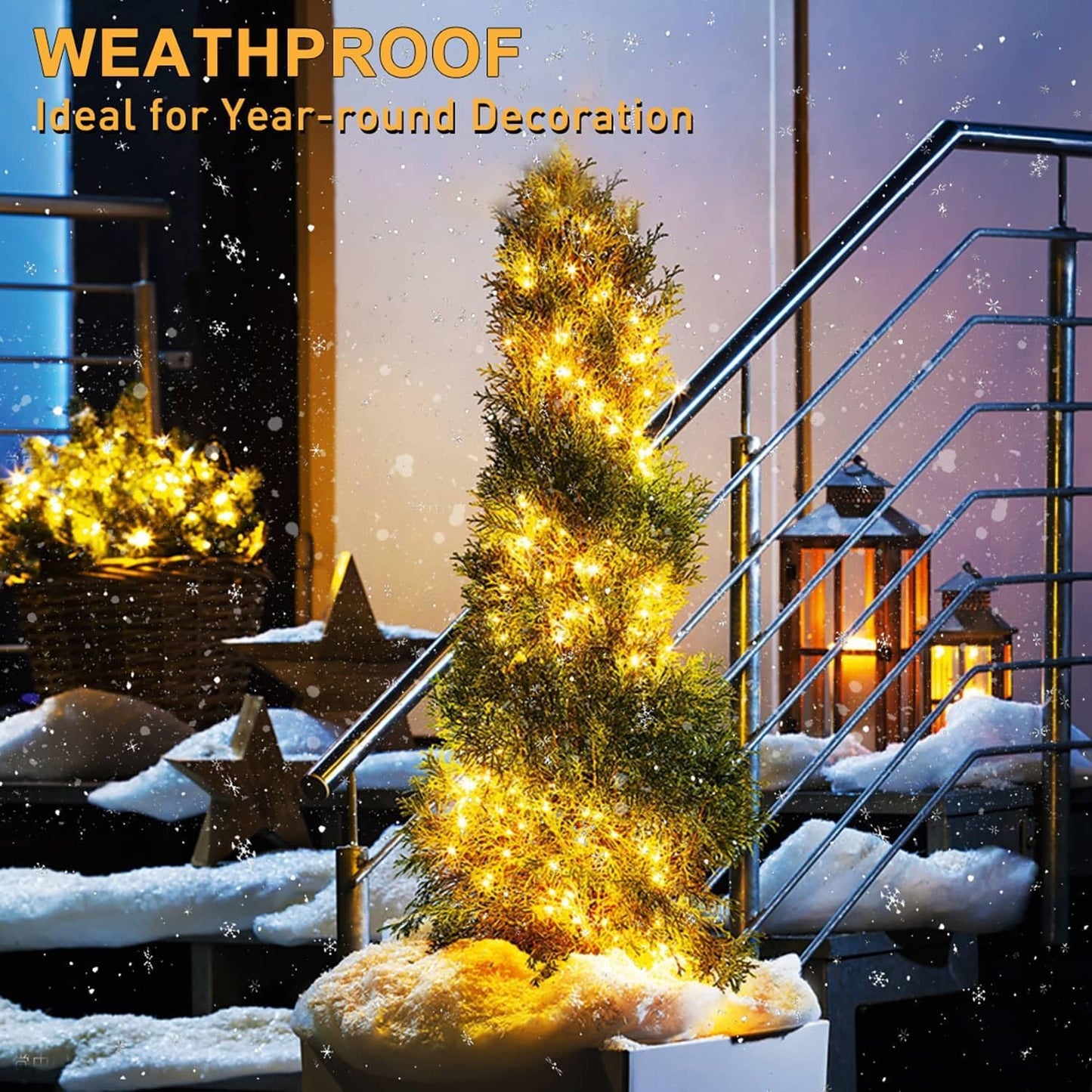 yowin Lichterschweif 2M 200 LED Weihnachtsbeleuchtung mit Batterie, Timer, Fernbedienung, Lichterstrang 8 Modi Wasserfall Lichterkette Wasserdicht Lichterbündel für Weihnachten Baum Außen Innen Deko