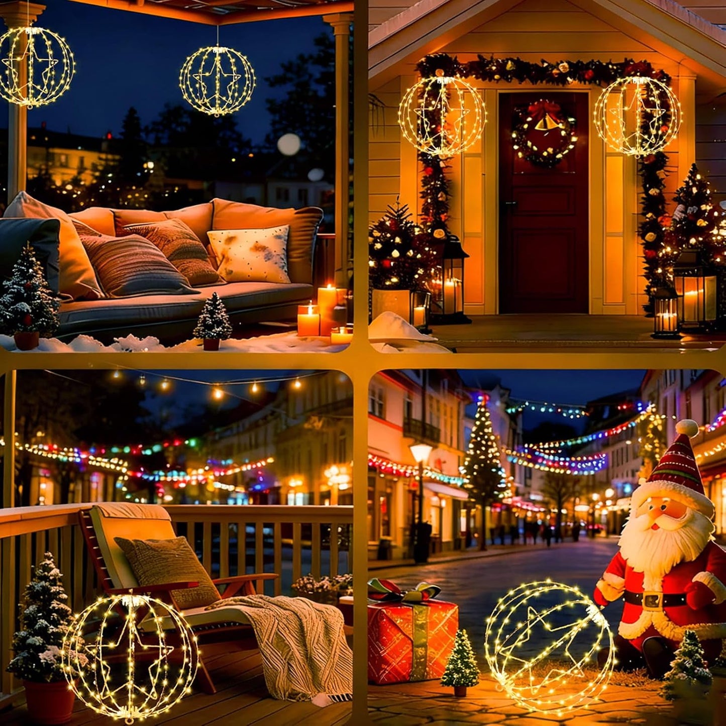 yowin 2 Pack Christmas Star Hanging Ball Lights 30CM 200 LED Plug in Window Lights with Timer, 8 Modes Large Xmas Sphere Light Outdoor Light Up Balls for Door Patio Room Decorations - White Frame