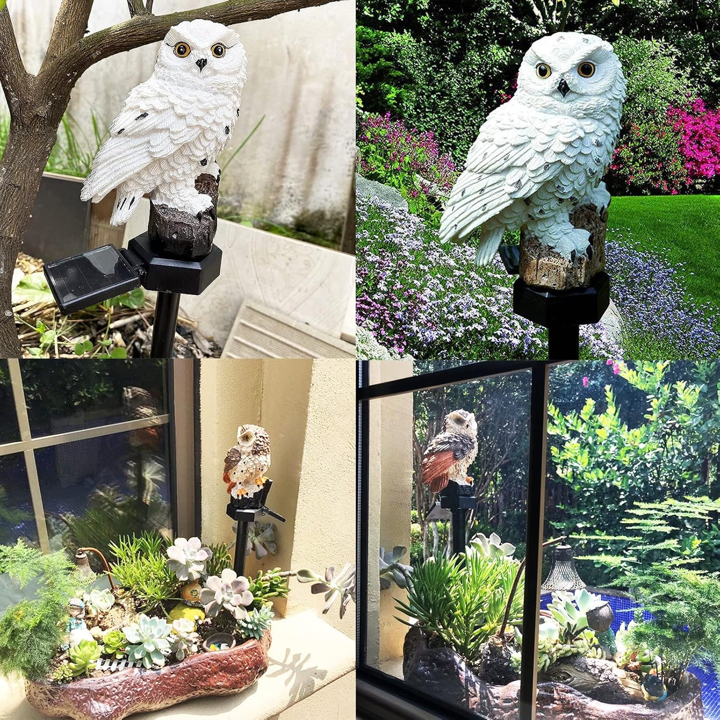 yowin Owl Solar Garden Ornament, Owl Gift, Garden Sculptures & Statue, Waterproof Solar Animals for Outdoor Garden Yard Balcony Flowerbed Decorations - Brown