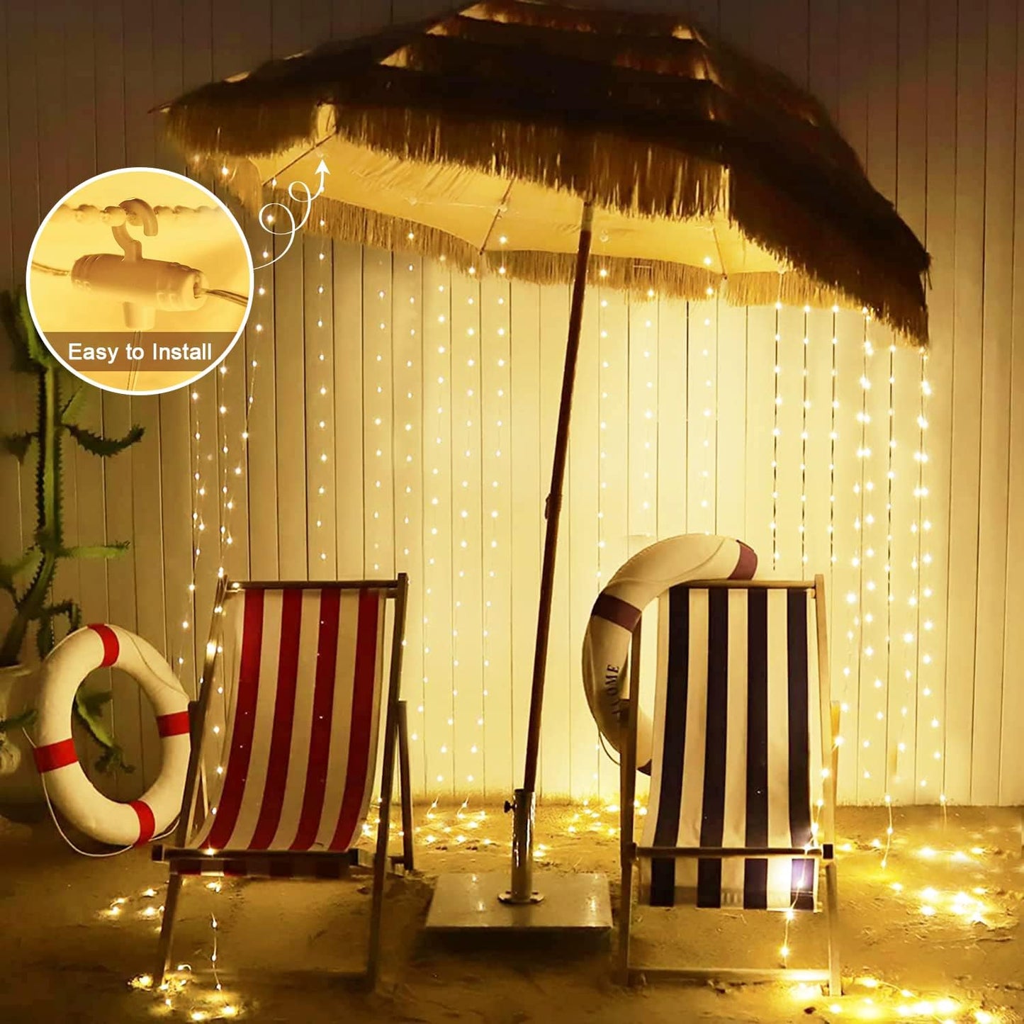 yowin Solar Curtain Lights 3x3M 300 LED Gazebo Lights with Remote, 8 Modes Garden Wall Fairy Lights IP65 Waterproof Pergola Lights, Waterfall Lights for Party Balcony Patio Decorations -Warm White