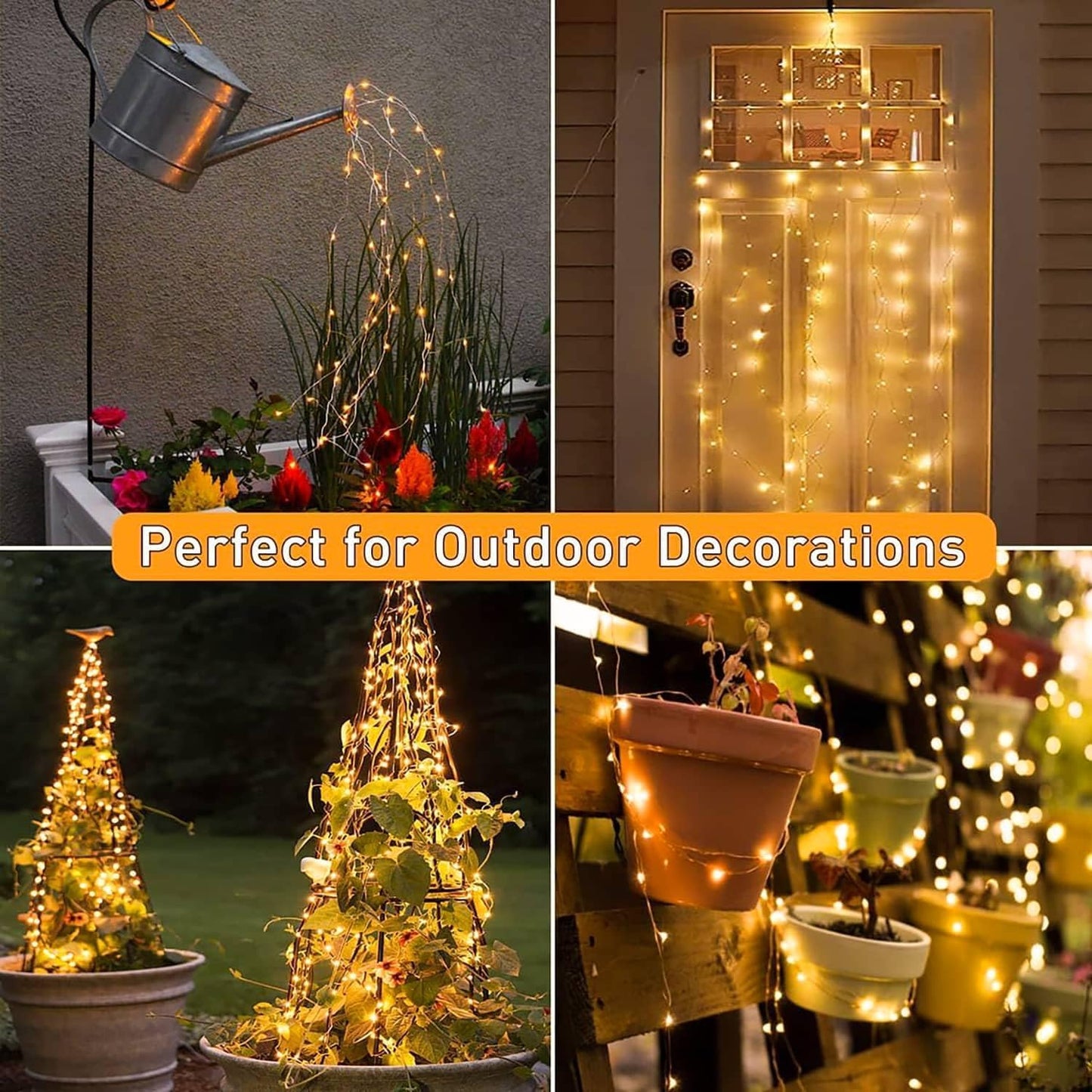 yowin Lichterschweif 2M 200 LED Weihnachtsbeleuchtung mit Batterie, Timer, Fernbedienung, Lichterstrang 8 Modi Wasserfall Lichterkette Wasserdicht Lichterbündel für Weihnachten Baum Außen Innen Deko