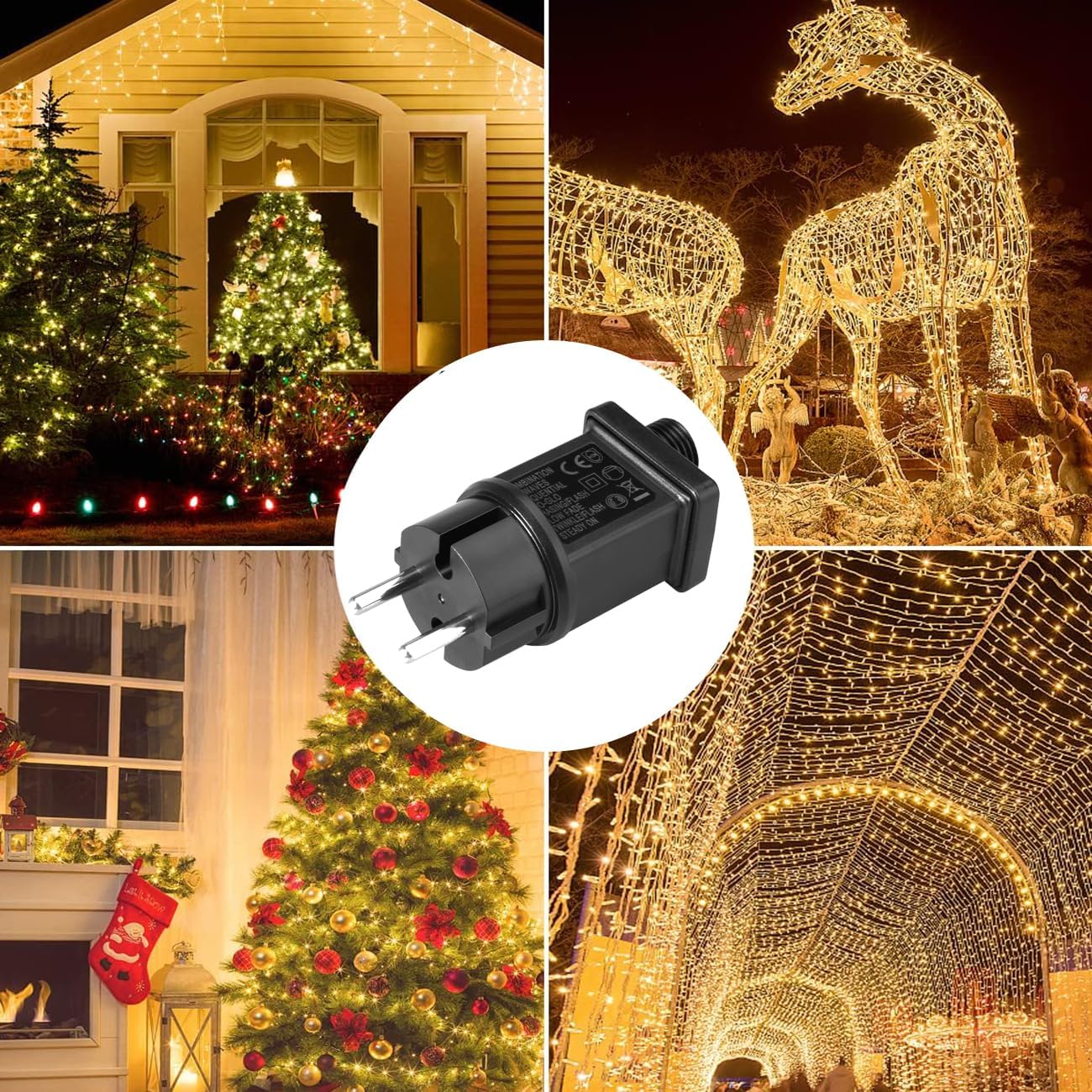 yowin EU Stecker für Lichterkette 31V 9 Modi Netzteil Adapter mit Timer, Speicherfunktion, IP44 Wasserdicht Transformator für Weihnachtsbeleuchtung Lichternetz Lichterkette Eisregen