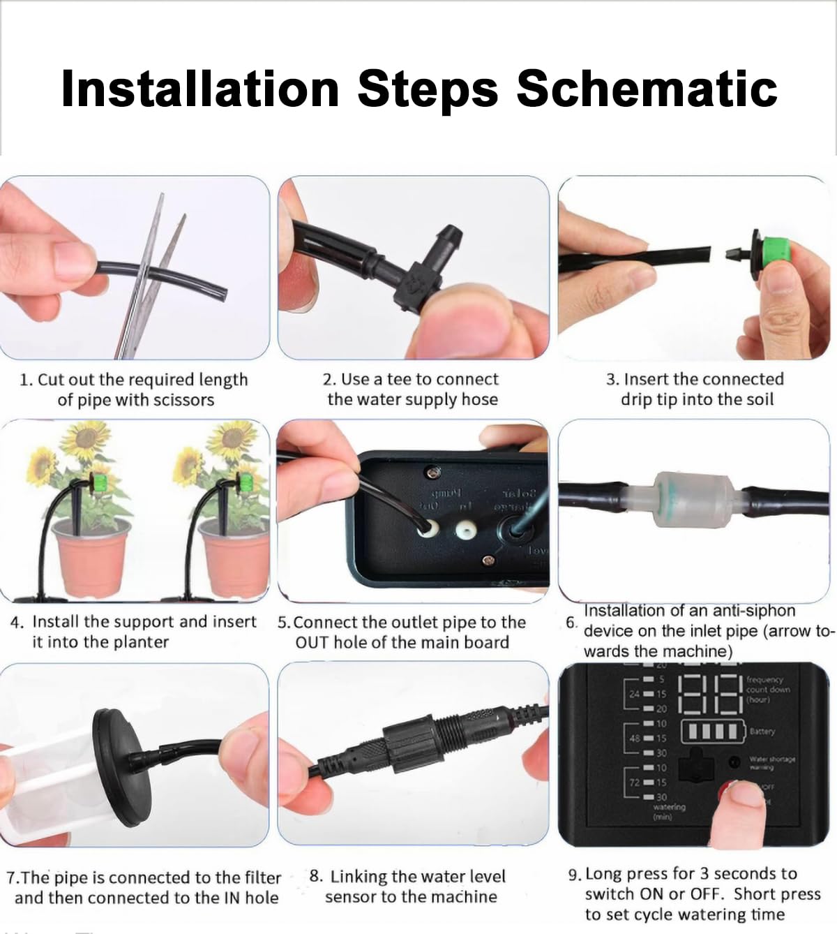 Yowin Solar Irrigation System Automatic Watering System, Anti-siphon Irrigation System kit, 12 Timer Modes Automatic Drip Irrigation